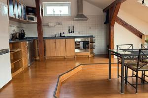 a large kitchen with a table in a room at Kollarova Apartment in Mariánské Hory
