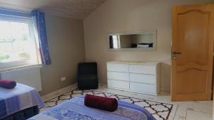 a bedroom with a bed and a dresser and a mirror at Nazareth logement Un Magnifique logement de vacances in Bastogne