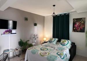 Postel nebo postele na pokoji v ubytování Les Tourterelles - Appartement vue mer & jacuzzi