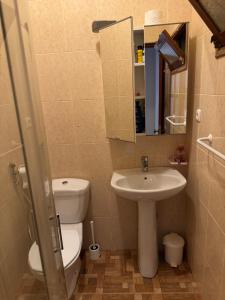une petite salle de bain avec toilettes et lavabo dans l'établissement Apartment T2 for rent in Porto Novo, à Porto Novo