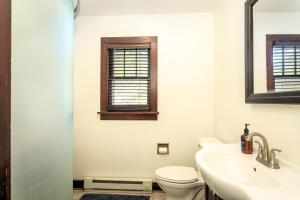 a bathroom with a toilet and a sink and a window at The Cowdry Cottage - Pet-Friendly - Canoe - Bikes in Alexandria +49 photos
