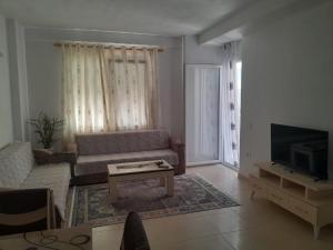a living room with a couch and a tv at Apartment Cela Vlore in Vlorë