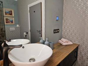 a bathroom with a white sink and a mirror at Lazy Olives in Tongeren