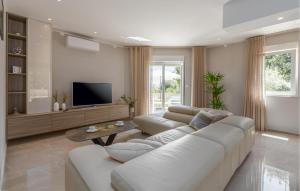 a living room with a couch and a tv at Lovely Home In Barbariga With Wifi in Barbariga