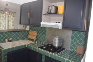 una cocina con fregadero y estufa horno superior en Mzelle Pipine, en Saint-Pierre 30 fotos más
