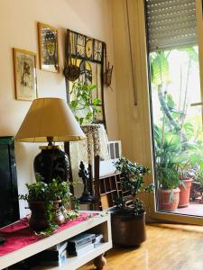 a room with potted plants and a lamp on a table at Fior di Loto in Ravenna