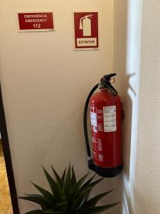 un extincteur accroché au mur à côté d'une plante dans l'établissement Casa Amarela, à Faro