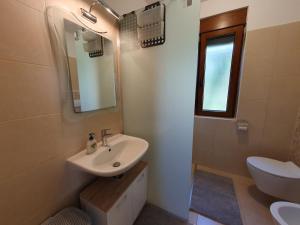 a bathroom with a sink and a toilet and a mirror at RIKY Ap4 - few steps from the beach in Novigrad Istria +25 photos