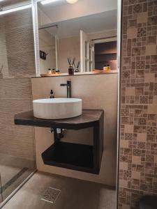 a bathroom with a sink and a mirror at Silvia Chalet Poiana Brasov in Poiana Brasov +31 photos