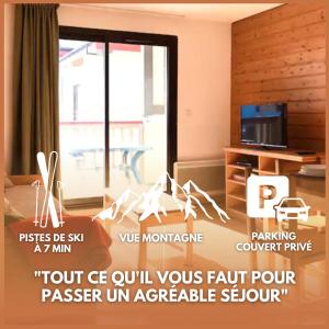 Televízia a/alebo spoločenská miestnosť v ubytovaní CHARMANT T3 AVEC VUE MONTAGNE et PARKING PRIVATIF