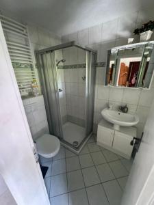Ένα μπάνιο στο Ferienwohnung Hinterhermsdorf Glaser