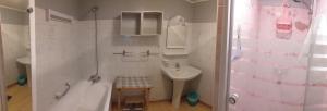 biała łazienka z umywalką i prysznicem w obiekcie Les VIGNEAUX Hautes Alpes, Appartement 4 personnes, avec belle terrasse panoramique w mieście Les Vigneaux