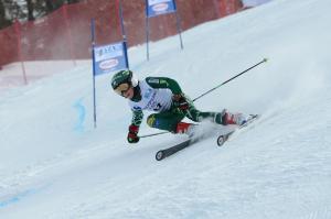 a person is skiing down a snow covered slope at Gîte Auberge Les Terres Blanches de Méolans in Méolans