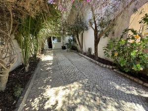 a cobblestone alley with trees and a building at Beach House Lagos - Beachhouselagos - Meia Praia in Lagos