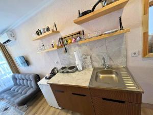 Kuchyň nebo kuchyňský kout v ubytování Dila Apart Hotel