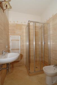 a bathroom with a shower and a sink and a toilet at Molino Della Lodola in Rapolano Terme