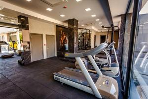 a room with a gym with a treadmill at Jitomir Hotel in Montana