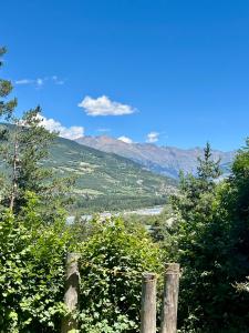a view of a valley with trees and mountains at Chalet dans la verdure - Les Chapeliers in Uvernet-Fours
