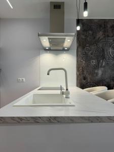 une cuisine avec un évier et un plan de travail dans l'établissement Stylish 1Bed Apartment for 4 guests in Sofia, à Sofia