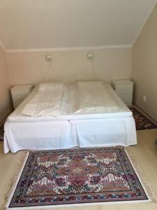 a small bed in a room with a rug at Stora Skedvi in Stora Skedvi +1 photo