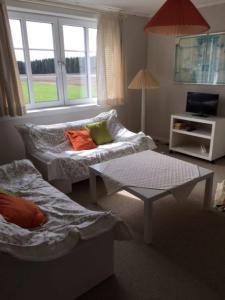 a living room with a couch and a table at Stora Skedvi in Stora Skedvi
