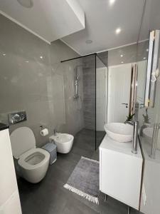 a bathroom with a toilet and a sink at Edion Center Apartment in Shkodër