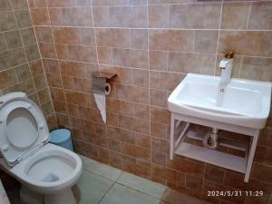 un baño con inodoro y lavabo en Akuka Lodge, en Zomba