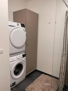 ein Waschraum mit einer Waschmaschine und einer Waschmaschine in der Unterkunft Sunway Place in Præstø