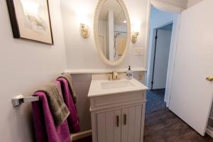 a bathroom with a sink and a mirror at Southhavenking- King Beds In This Home On The Lake in South Haven +29 photos