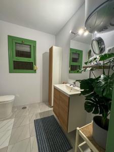 a bathroom with a sink and a mirror and a plant at Casita Helena in Torrox