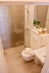 a bathroom with a shower and a toilet and a sink at Vila Marinessa in Hvar