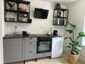 a kitchen with a sink and a stove at Le studio in Épernay