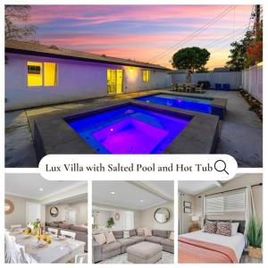 eine Collage mit drei Bildern eines Schwimmbads in der Unterkunft Lux 6BedRoom Villa with Salted Pool, Hot tub and near Disneyland in Anaheim