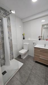 ein Badezimmer mit Toilette, Dusche und Waschbecken in der Unterkunft Apartamento Centro Castellón in Castellón de la Plana + 10 Fotos