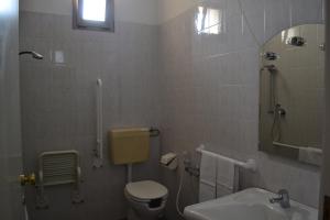 a bathroom with a toilet and a sink and a mirror at Albergo Imperiale in Livorno