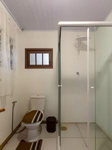 a bathroom with a toilet and a glass shower at Casa Salloto di Anita Laguna in Laguna