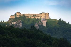 a castle on top of a mountain with trees at Apartman Kulenović in Kulen Vakuf