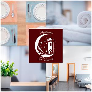 a collage of photos with a picture of a lighthouse on a plate at Apartamentos La Mota - Céntrico in Mota del Cuervo