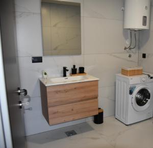 a bathroom with a sink and a washing machine at Apartments Rismondi 37D in Fažana