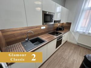 Kuchyň nebo kuchyňský kout v ubytování EFIPA Glamour Apartments