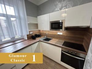 Kuchyň nebo kuchyňský kout v ubytování EFIPA Glamour Apartments