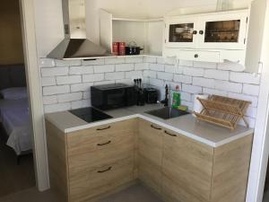 une cuisine avec un évier et un micro-ondes dans l'établissement LaLu On The Water, à Vinišće 9 autres photos