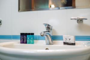 a bathroom sink with a faucet and a mirror at Парк-Хотел Клементина in Trud +19 photos