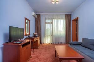 a living room with a couch and a television at Парк-Хотел Клементина in Trud