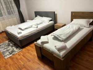 two beds sitting next to each other in a room at David și Daria in Vaslui