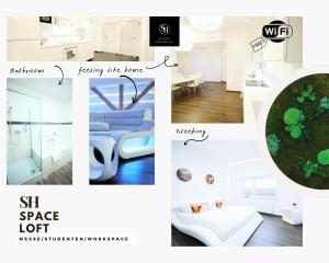 SECRET HIDEAWAYS Space Loft Wohndesign auf 2 Etagen l 450m bis Uni في دويسبورغ: مجموعة من الصور لغرفة المعيشة وغرفة الطعام