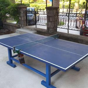 a blue ping pong table in front of a fence at Apartment Marija in Risan