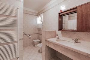 a bathroom with a sink and a toilet and a mirror at Appartamento Ciesazza in Ponso