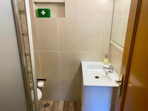 a small bathroom with a sink and a mirror at Lisbon Woods House in Lisbon