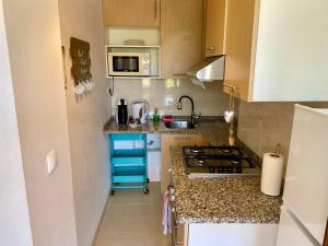 a small kitchen with a stove and a sink at Lisbon Woods House in Lisbon